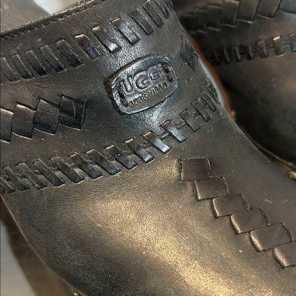 UGG Black Leather Woven Clogs - Picture 2 of 7